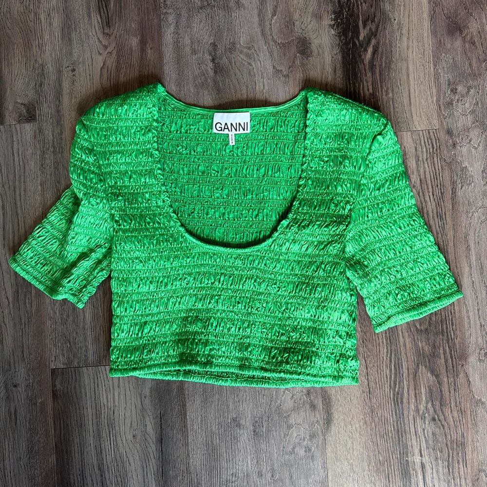 Green ganni satin crinkled cropped
